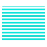 Horizontal Stripes - White and Bright Turquoise Double Sided Flano Blanket (Large)