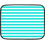 Horizontal Stripes - White and Bright Turquoise Fleece Blanket (Mini)