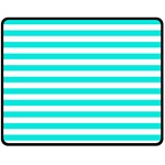 Horizontal Stripes - White and Bright Turquoise Fleece Blanket (Medium) (One Side)