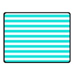 Horizontal Stripes - White and Bright Turquoise Fleece Blanket (Small) (One Side)