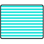 Horizontal Stripes - White and Bright Turquoise Double Sided Fleece Blanket (Medium) (Two Sides)