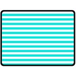 Horizontal Stripes - White and Bright Turquoise Double Sided Fleece Blanket (Large) (Two Sides)