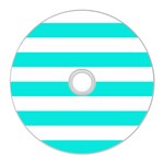 Horizontal Stripes - White and Bright Turquoise CD Wall Clock