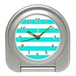 Horizontal Stripes - White and Bright Turquoise Desk Alarm Clock