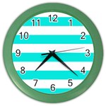 Horizontal Stripes - White and Bright Turquoise Color Wall Clock