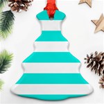Horizontal Stripes - White and Bright Turquoise Ornament (Christmas Tree)