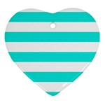 Horizontal Stripes - White and Bright Turquoise Heart Ornament (Two Sides)