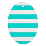 Horizontal Stripes - White and Bright Turquoise Oval Ornament (Two Sides)