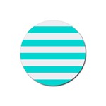 Horizontal Stripes - White and Bright Turquoise Rubber Round Coaster (4 pack)