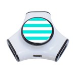 Horizontal Stripes - White and Bright Turquoise Portable USB Hub (One Side)