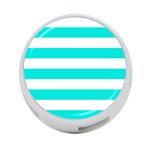 Horizontal Stripes - White and Bright Turquoise 4-Port USB Hub (Two Sides)