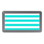 Horizontal Stripes - White and Bright Turquoise Memory Card Reader (Mini)