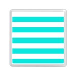 Horizontal Stripes - White and Bright Turquoise Memory Card Reader with Storage (Square)