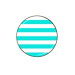 Horizontal Stripes - White and Bright Turquoise Hat Clip Ball Marker (10 pack)