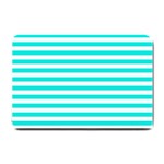 Horizontal Stripes - White and Bright Turquoise Small Doormat