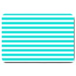 Horizontal Stripes - White and Bright Turquoise Large Doormat