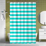 Horizontal Stripes - White and Bright Turquoise Shower Curtain 48  x 72  (Small)