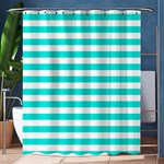 Horizontal Stripes - White and Bright Turquoise Shower Curtain 60  x 72  (Medium)