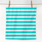 Horizontal Stripes - White and Bright Turquoise Face Towel