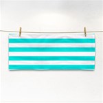 Horizontal Stripes - White and Bright Turquoise Hand Towel
