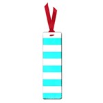 Horizontal Stripes - White and Bright Turquoise Small Book Mark
