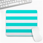Horizontal Stripes - White and Bright Turquoise Large Mousepad