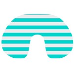 Horizontal Stripes - White and Bright Turquoise Travel Neck Pillow