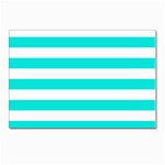 Horizontal Stripes - White and Bright Turquoise Postcard 4  x 6 