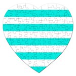 Horizontal Stripes - White and Bright Turquoise Jigsaw Puzzle (Heart)