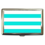 Horizontal Stripes - White and Bright Turquoise Cigarette Money Case