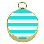 Horizontal Stripes - White and Bright Turquoise Gold Compass
