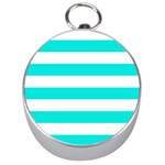 Horizontal Stripes - White and Bright Turquoise Silver Compass