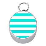 Horizontal Stripes - White and Bright Turquoise Silver Compass (Mini)
