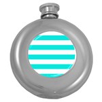 Horizontal Stripes - White and Bright Turquoise Hip Flask (5 oz)