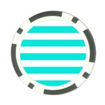 Horizontal Stripes - White and Bright Turquoise Poker Chip Card Guard (10 pack)