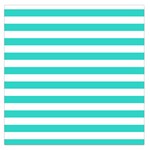 Horizontal Stripes - White and Turquoise Large Satin Scarf (Square)
