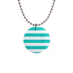 Horizontal Stripes - White and Turquoise 1  Button Necklace