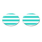 Horizontal Stripes - White and Turquoise Cufflinks (Oval)