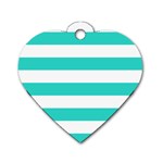 Horizontal Stripes - White and Turquoise Dog Tag Heart (Two Sides)