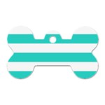 Horizontal Stripes - White and Turquoise Dog Tag Bone (One Side)