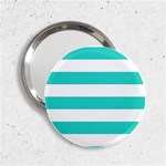 Horizontal Stripes - White and Turquoise 2.25  Handbag Mirror