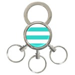 Horizontal Stripes - White and Turquoise 3-Ring Key Chain