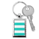 Horizontal Stripes - White and Turquoise Key Chain (Rectangle)