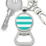 Horizontal Stripes - White and Turquoise Bottle Opener Key Chain