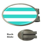Horizontal Stripes - White and Turquoise Money Clip (Oval)