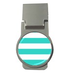 Horizontal Stripes - White and Turquoise Money Clip (Round)