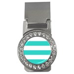 Horizontal Stripes - White and Turquoise Money Clip (CZ)