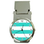 Horizontal Stripes - White and Turquoise Money Clip Watch