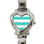 Horizontal Stripes - White and Turquoise Heart Italian Charm Watch