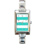 Horizontal Stripes - White and Turquoise Rectangle Italian Charm Watch